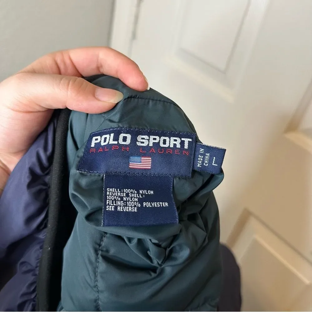 RARE VTG Polo Sport Ralph Lauren Reversible Puffer Quarter Zip Jacket Sz L Retro